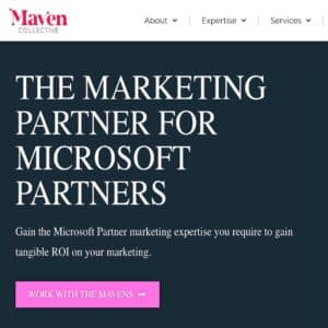 Screenshot of Maven Collective’s home page with text reading “The marketing partner for Microsoft Partners” 