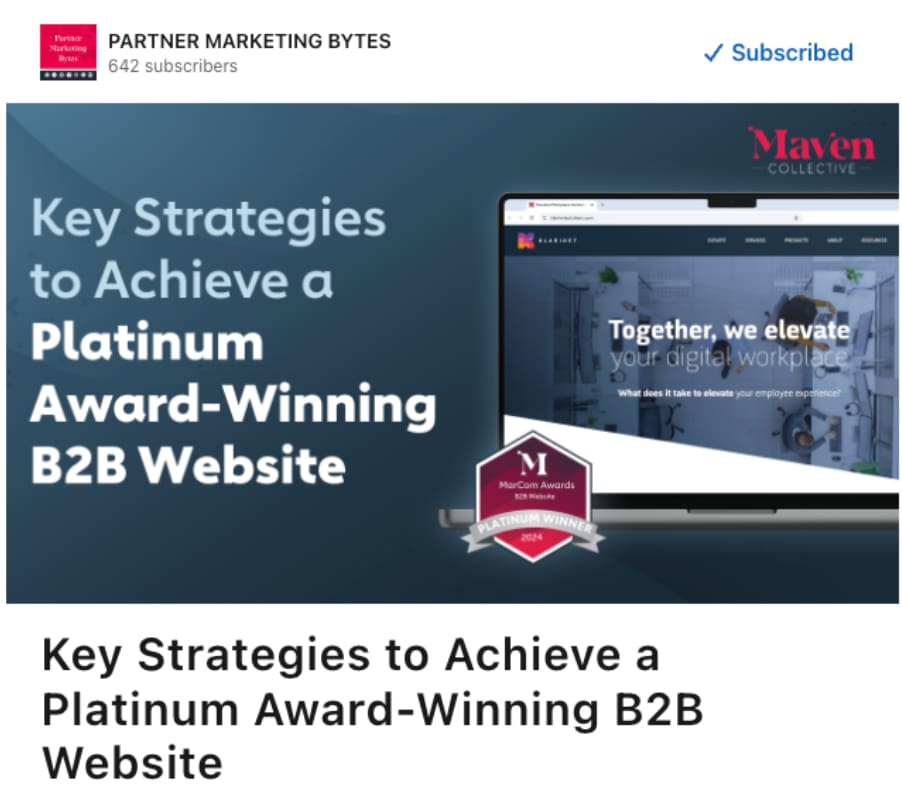 Screenshot of Maven Collective’s LinkedIn Newsletter edition about strategies for achieving an award-winning B2B website.