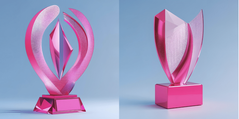AI-generated abstract pink trophy designs created with Canva Magic Design Tool for B2B content creation.