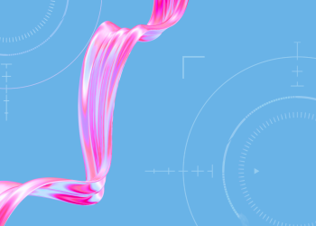 Abstract pink ribbon design on blue background representing Microsoft Ignite 2025 recap and Partner announcements