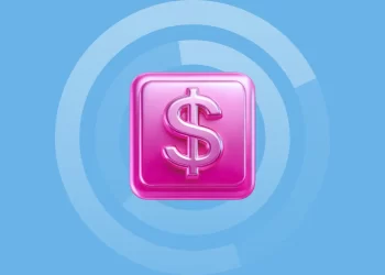 Pink metallic box with dollar sign against blue background with circle graphics to represent Microsoft Partner Incentives Programs.