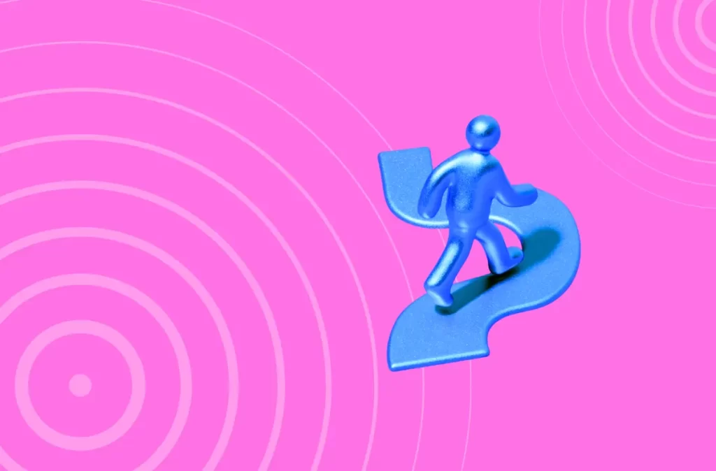 Blue icon of person walking along a path to represent the B2B buyer journey.