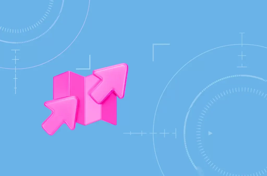 Pink icon of a map with arrows going up to represent building a marketing strategy for Microsoft Partners.