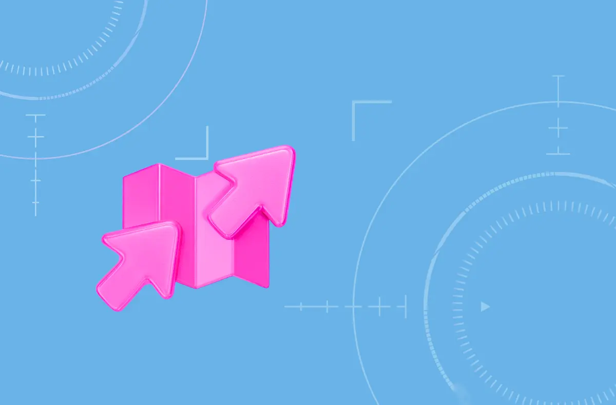 Pink icon of a map with arrows going up to represent building a marketing strategy for Microsoft Partners.