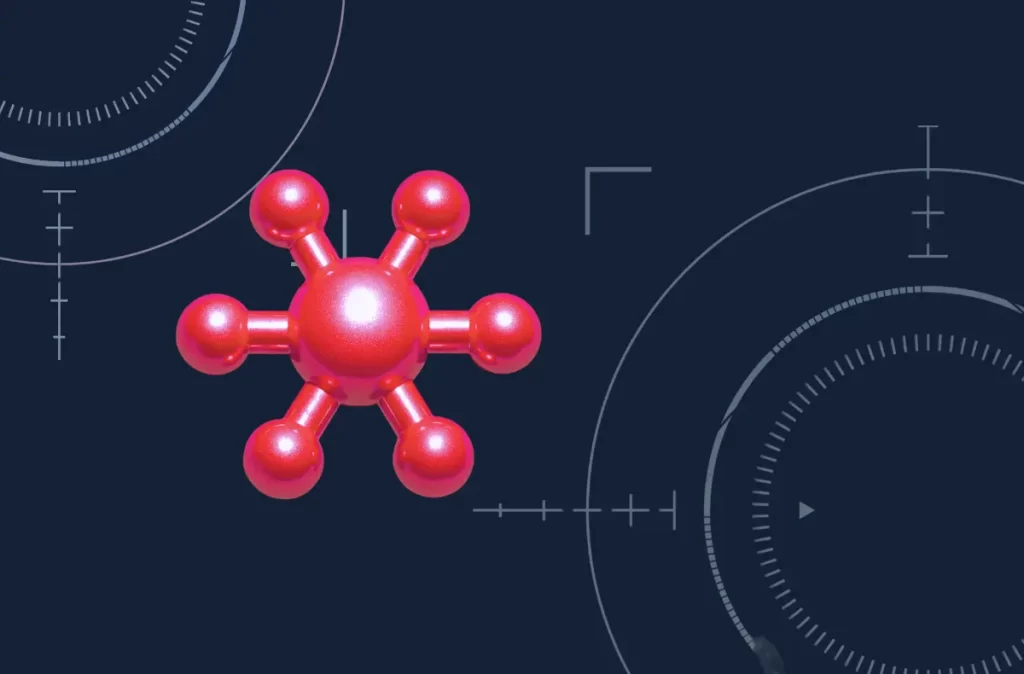 Abstract artificial intelligence graphic featuring a connected neural network structure, representing AI-generated content, thought leadership, and brand positioning for system integrators.