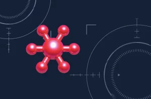 Abstract artificial intelligence graphic featuring a connected neural network structure, representing AI-generated content, thought leadership, and brand positioning for system integrators.
