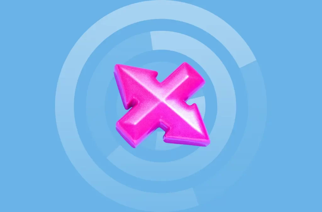 Pink arrow icon representing brand visibility, organizational integration, and merger and acquisition marketing strategy.