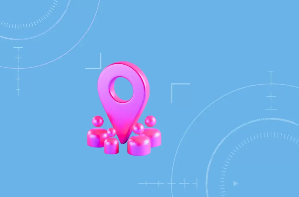 Pink icon of a pin with people icons around it to represent event Marketing for Microsoft Partners.