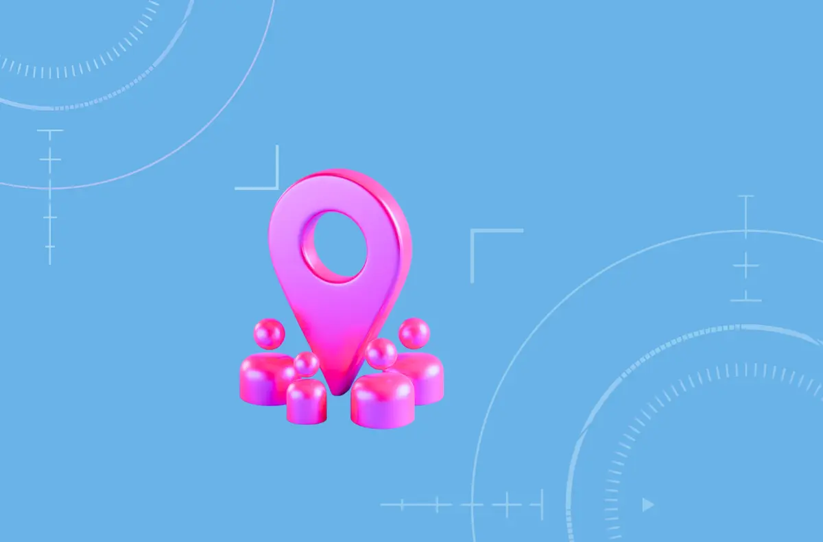 Pink icon of a pin with people icons around it to represent event Marketing for Microsoft Partners.