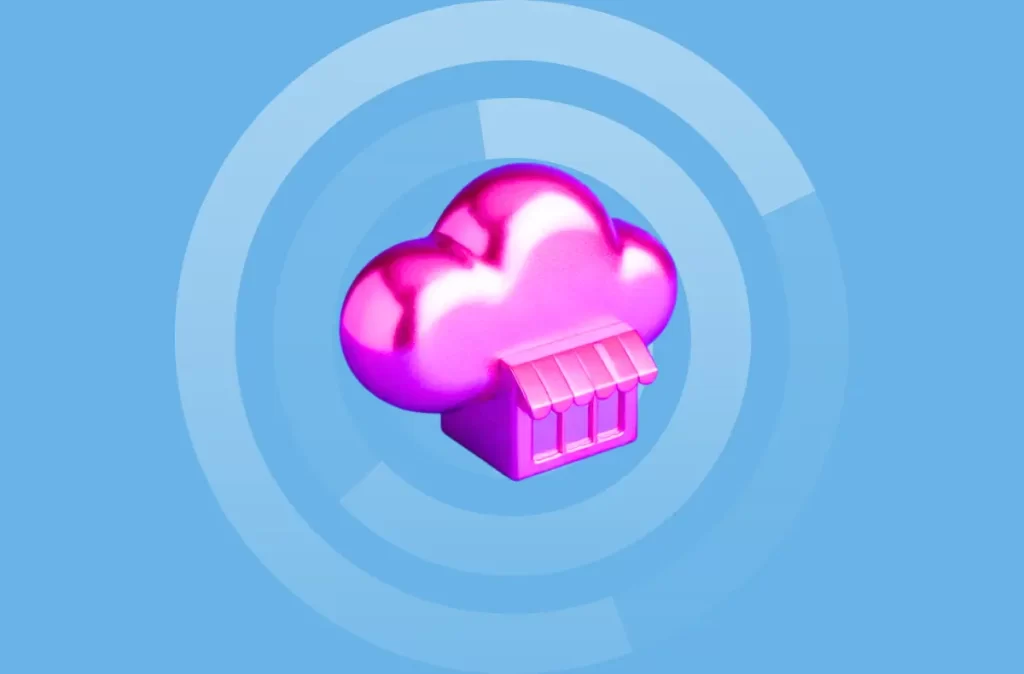 Icon of a pink storefront in front of a cloud to represent Microsoft SDC growth on Microsoft Marketplace.