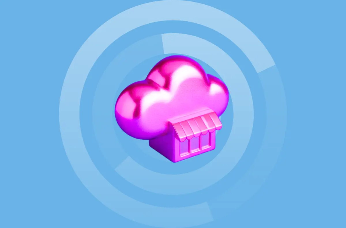 Icon of a pink storefront in front of a cloud to represent Microsoft SDC growth on Microsoft Marketplace.