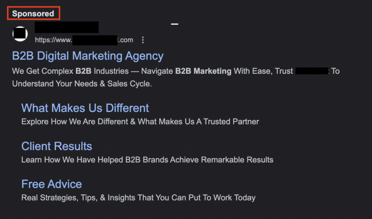 google paid search screenshot